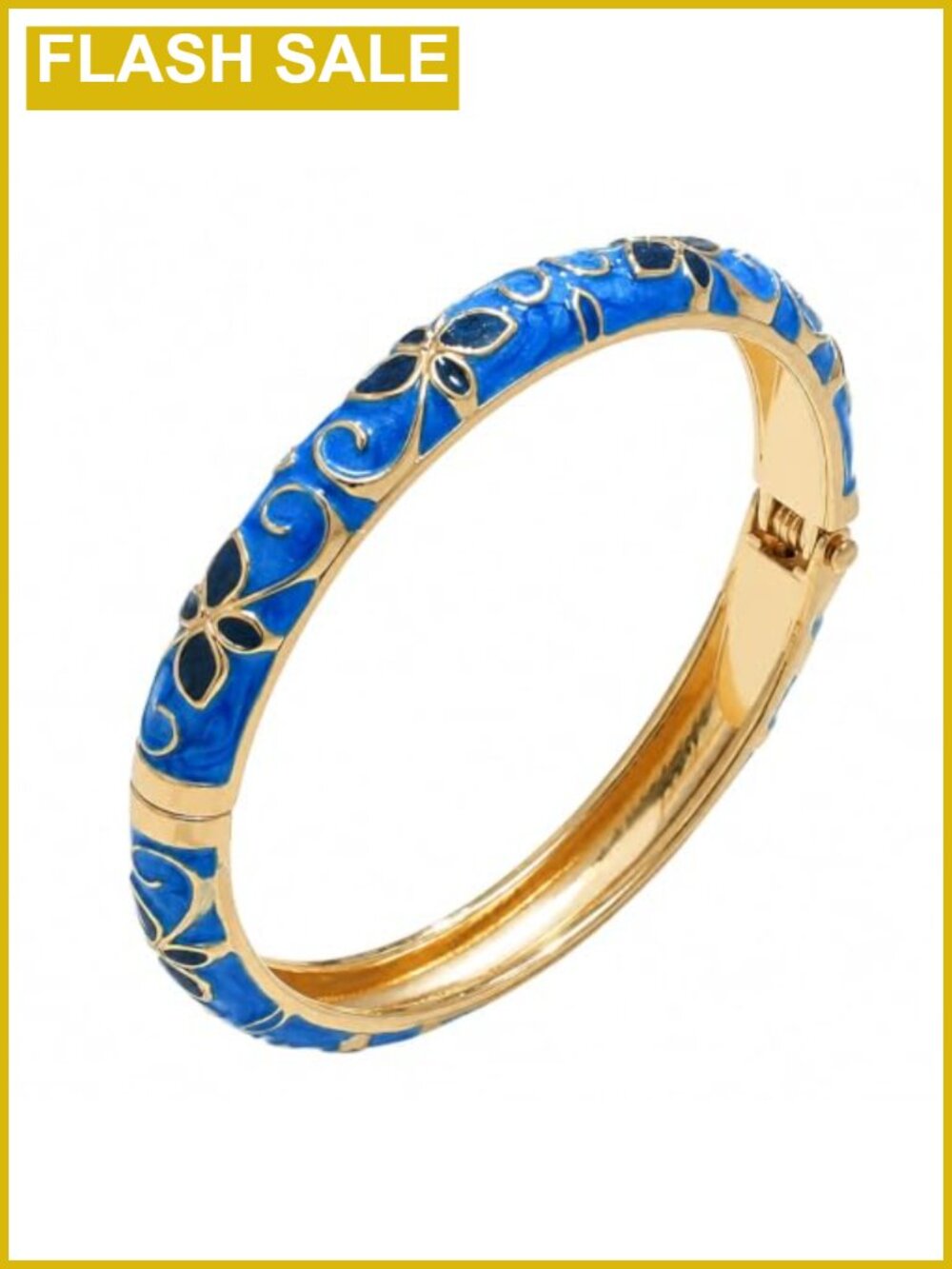 Cloisonne Enamel Flower Bangle Bracelet Gold Tone Vintage Style
